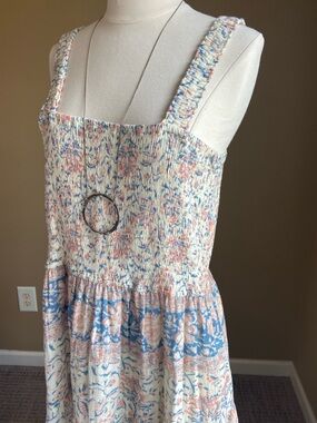 Flag & Anthem 100% Cotton Smocked Bodice Floral Midi Dress XLarge, Cottagecore